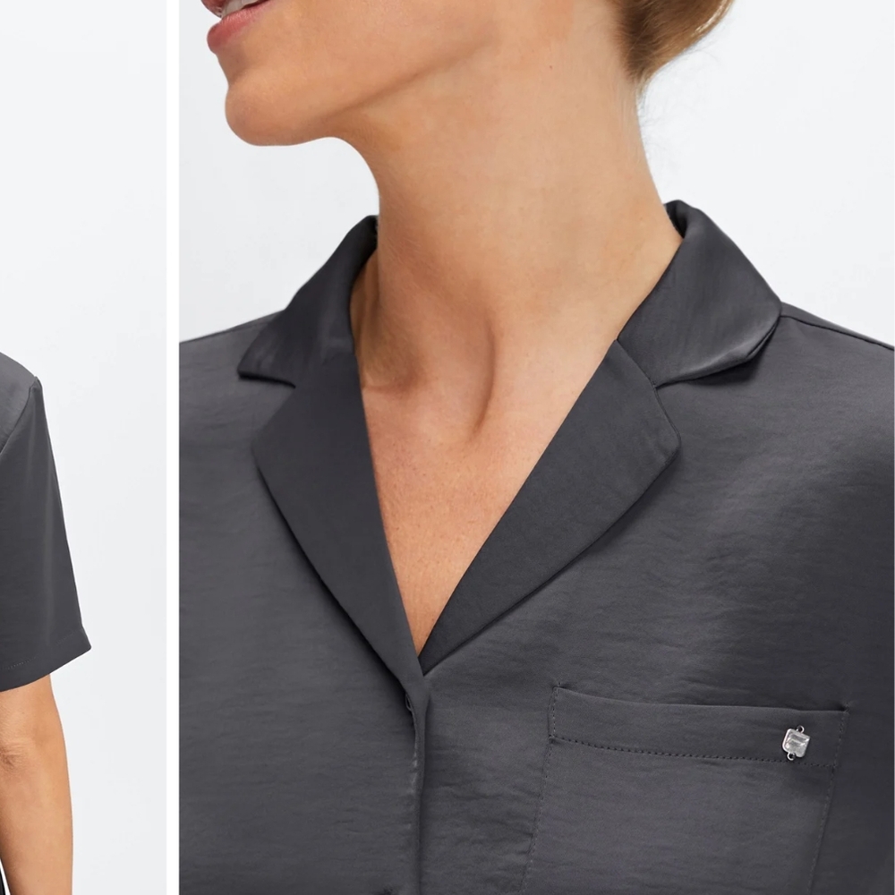 Fabletics Gray Cropped Button Down Pajama Top - image 2